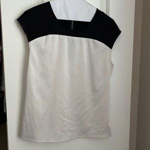 Black and White Ann Taylor Cap Sleeve Blouse